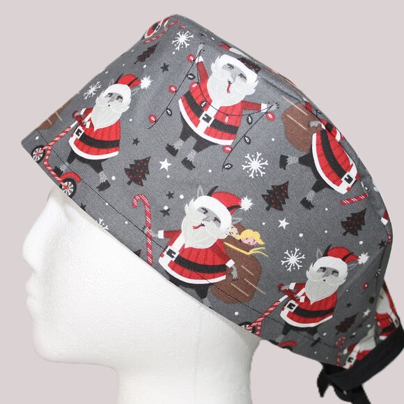Mens Krampus Santa Christmas Tie Back Scrub Cap * Handmade - Picture 4 of 9